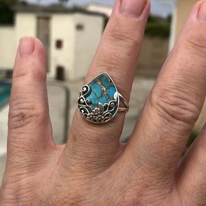 Jewelry - Turquoise Blue Copper Sterling Silver Ring Sz 8.5 Jewelry - Turquoise Blue Copper Sterling Silver Ring Sz 8.5